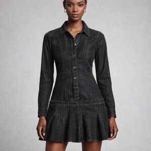 Etica Black Long-Sleeve Denim Shirt Dress